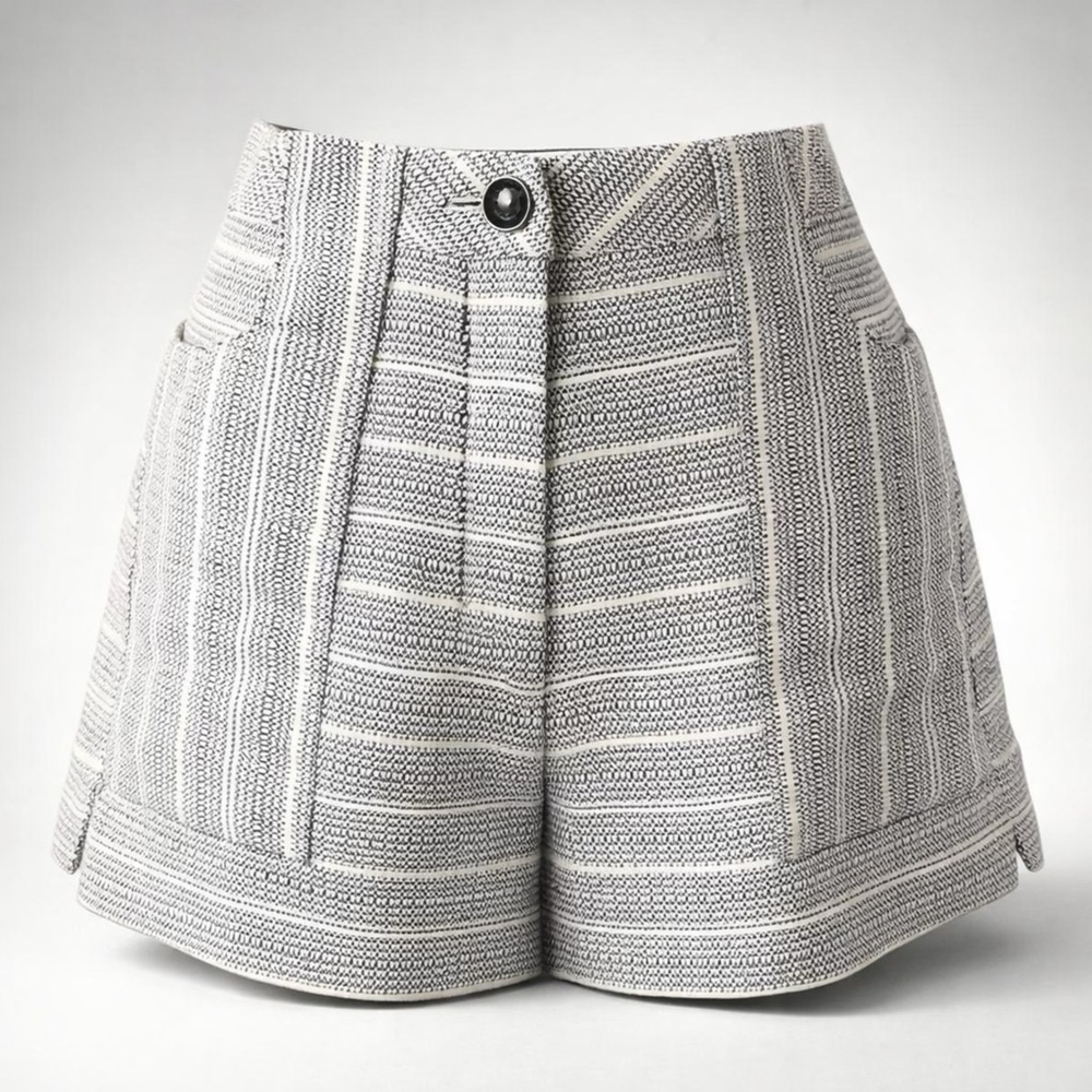 INTERMIX High Waist Contrasting Striped Shorts, grey, cotton blend, pockets, S